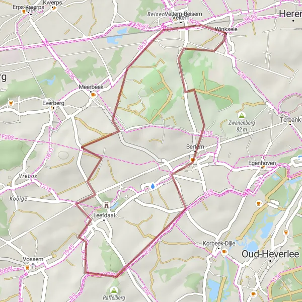Karten-Miniaturansicht der Radinspiration "Gravelabenteuer rund um Winksele" in Prov. Vlaams-Brabant, Belgium. Erstellt vom Tarmacs.app-Routenplaner für Radtouren