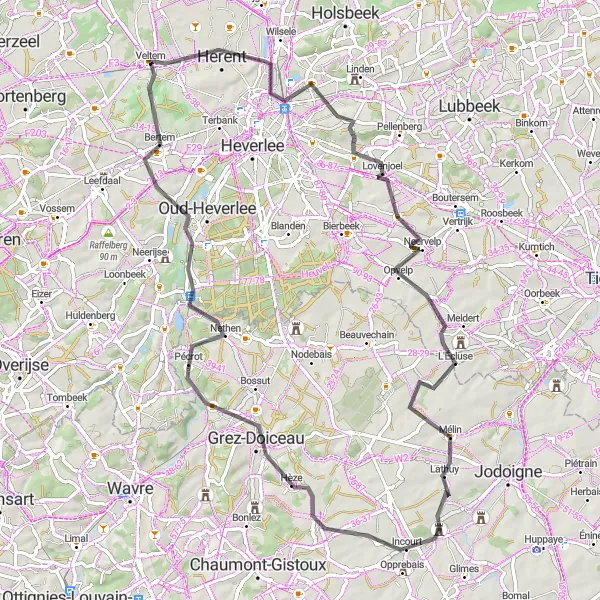 Karten-Miniaturansicht der Radinspiration "Herent - Korbeek-Dijle" in Prov. Vlaams-Brabant, Belgium. Erstellt vom Tarmacs.app-Routenplaner für Radtouren