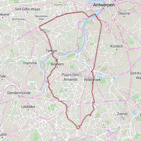 Karten-Miniaturansicht der Radinspiration "Gravelradtour durch Steenhuffel und Temse" in Prov. Vlaams-Brabant, Belgium. Erstellt vom Tarmacs.app-Routenplaner für Radtouren