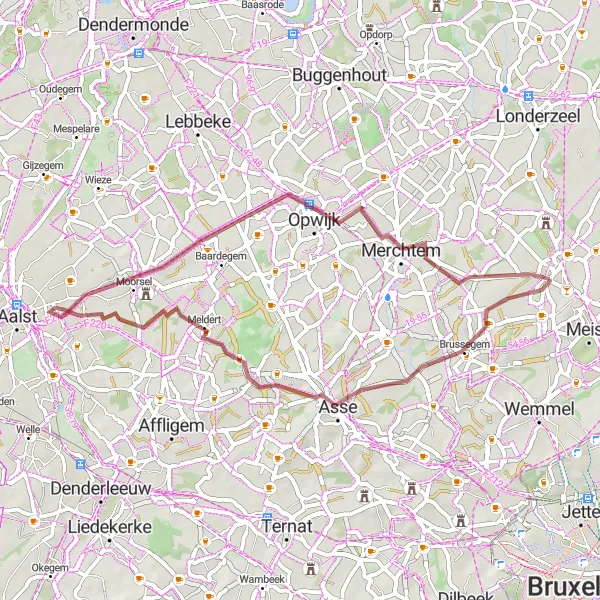 Miniatuurkaart van de fietsinspiratie "Gravel Avontuur" in Prov. Vlaams-Brabant, Belgium. Gemaakt door de Tarmacs.app fietsrouteplanner