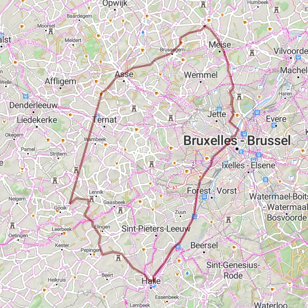 Map miniature of "Gravel Explore Around Wolvertem" cycling inspiration in Prov. Vlaams-Brabant, Belgium. Generated by Tarmacs.app cycling route planner