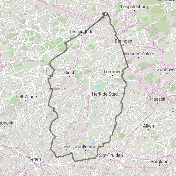 Karten-Miniaturansicht der Radinspiration "Rundfahrt Oplinter - Zichem" in Prov. Vlaams-Brabant, Belgium. Erstellt vom Tarmacs.app-Routenplaner für Radtouren