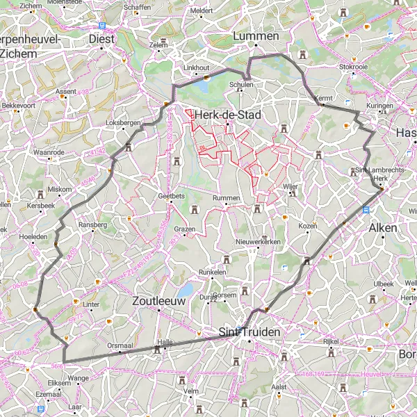 Map miniature of "Countryside Escape" cycling inspiration in Prov. Vlaams-Brabant, Belgium. Generated by Tarmacs.app cycling route planner