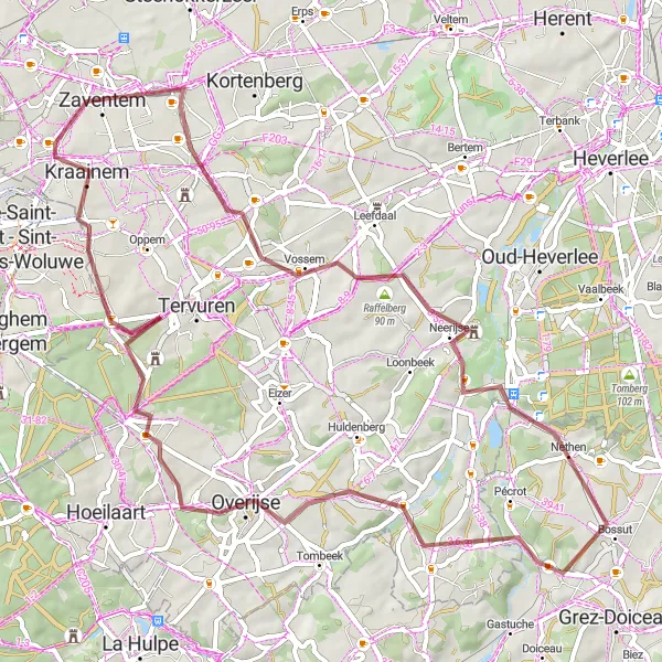 Map miniature of "The Gravel Adventure" cycling inspiration in Prov. Vlaams-Brabant, Belgium. Generated by Tarmacs.app cycling route planner