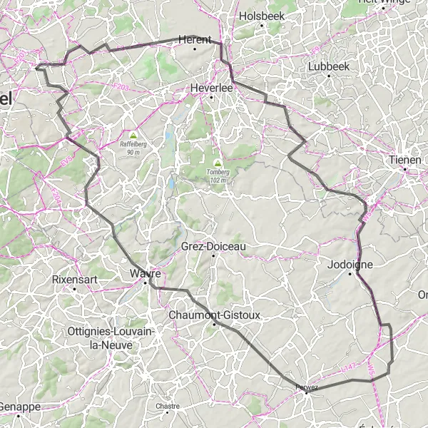 Miniatuurkaart van de fietsinspiratie "Uitdagende wegroute naar Tervuren" in Prov. Vlaams-Brabant, Belgium. Gemaakt door de Tarmacs.app fietsrouteplanner