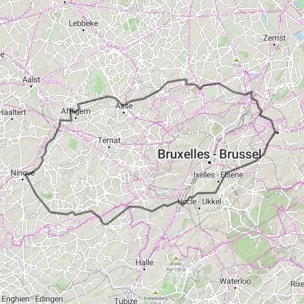 Karten-Miniaturansicht der Radinspiration "Die Hügelrunde" in Prov. Vlaams-Brabant, Belgium. Erstellt vom Tarmacs.app-Routenplaner für Radtouren