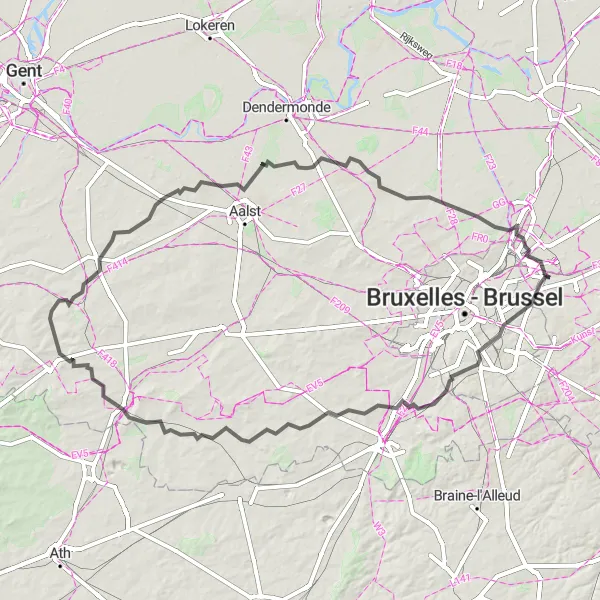 Map miniature of "The Countryside Explorer" cycling inspiration in Prov. Vlaams-Brabant, Belgium. Generated by Tarmacs.app cycling route planner