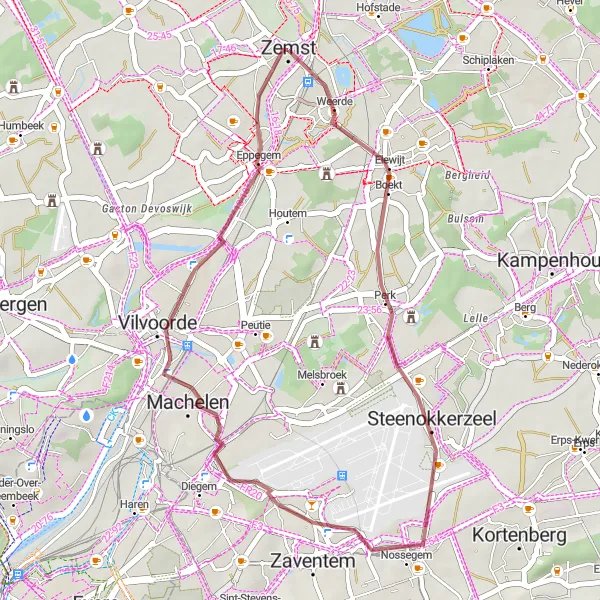 Miniatuurkaart van de fietsinspiratie "Gravelroute Elewijt" in Prov. Vlaams-Brabant, Belgium. Gemaakt door de Tarmacs.app fietsrouteplanner