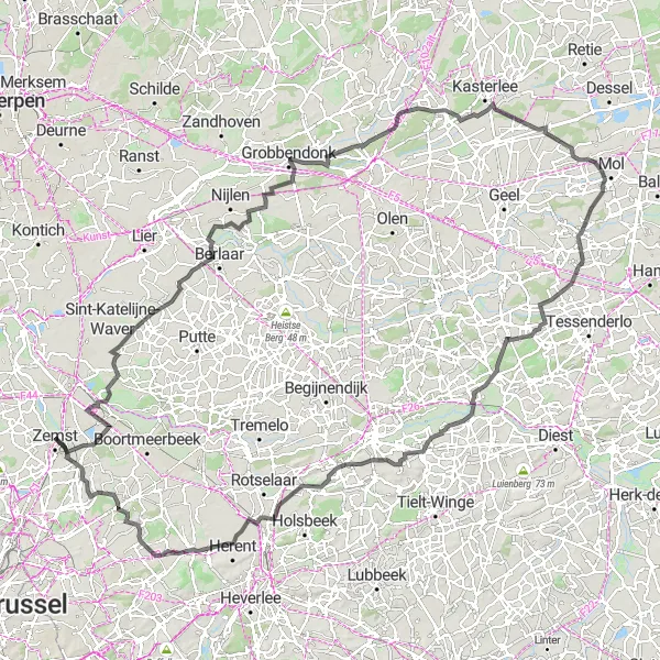 Map miniature of "Zemst Adventure Challenge" cycling inspiration in Prov. Vlaams-Brabant, Belgium. Generated by Tarmacs.app cycling route planner