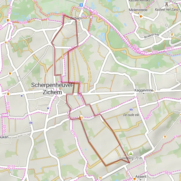 Map miniature of "Gravel Adventure in Zichem" cycling inspiration in Prov. Vlaams-Brabant, Belgium. Generated by Tarmacs.app cycling route planner