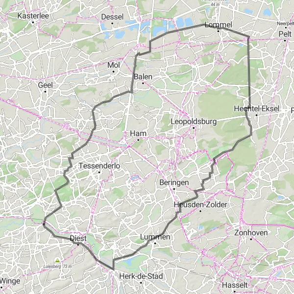 Map miniature of "The Road Explorer" cycling inspiration in Prov. Vlaams-Brabant, Belgium. Generated by Tarmacs.app cycling route planner