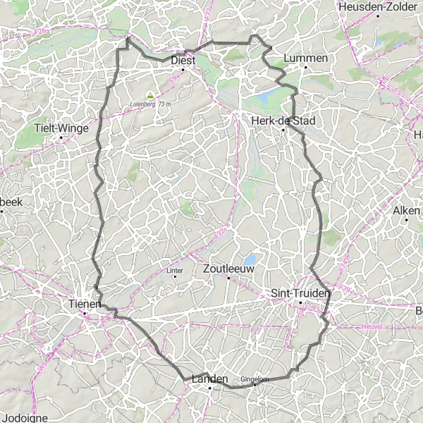 Karten-Miniaturansicht der Radinspiration "Meldert - Sint-Margriete-Houtem - Zichem Route" in Prov. Vlaams-Brabant, Belgium. Erstellt vom Tarmacs.app-Routenplaner für Radtouren