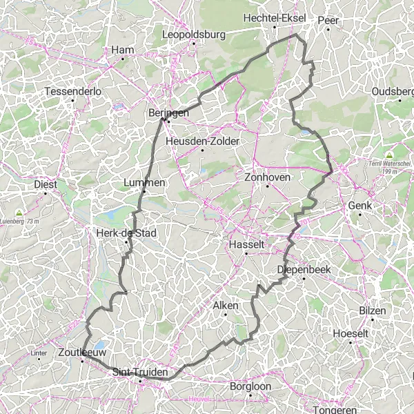 Miniatuurkaart van de fietsinspiratie "Wegroute naar Koersel en Ulbeek" in Prov. Vlaams-Brabant, Belgium. Gemaakt door de Tarmacs.app fietsrouteplanner