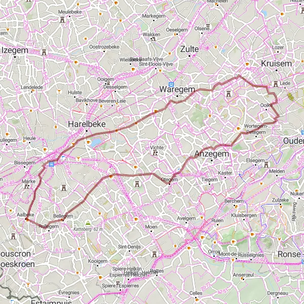 Miniatuurkaart van de fietsinspiratie "Gravelroute van Aalbeke naar Bellegem" in Prov. West-Vlaanderen, Belgium. Gemaakt door de Tarmacs.app fietsrouteplanner