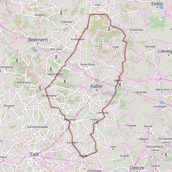 Map miniature of "Hidden Gems of West-Vlaanderen" cycling inspiration in Prov. West-Vlaanderen, Belgium. Generated by Tarmacs.app cycling route planner