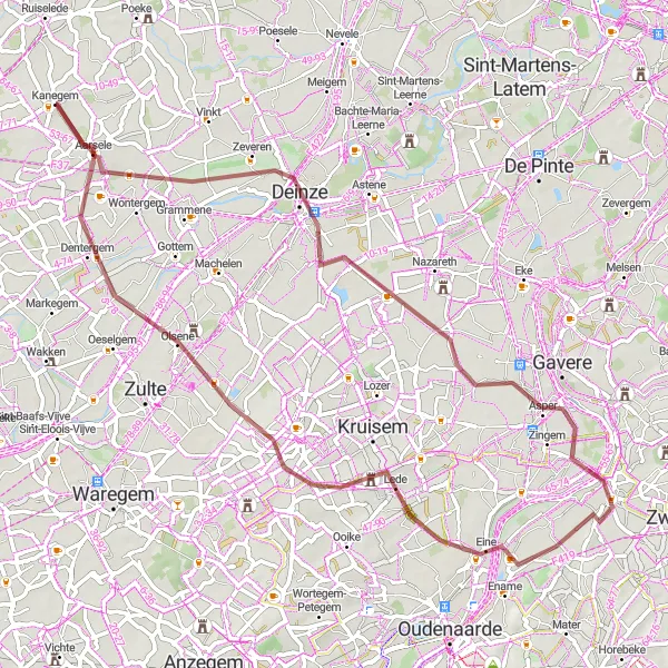 Map miniature of "Gravel Adventure" cycling inspiration in Prov. West-Vlaanderen, Belgium. Generated by Tarmacs.app cycling route planner