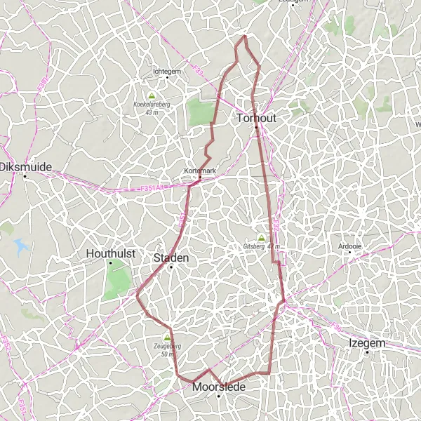 Karten-Miniaturansicht der Radinspiration "Herausfordernder Ausflug durch West-Vlaanderen" in Prov. West-Vlaanderen, Belgium. Erstellt vom Tarmacs.app-Routenplaner für Radtouren