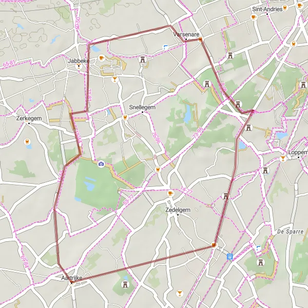 Miniatuurkaart van de fietsinspiratie "Kortere Gravelrit naar Sint-Elooi" in Prov. West-Vlaanderen, Belgium. Gemaakt door de Tarmacs.app fietsrouteplanner