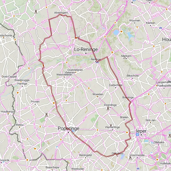 Miniatuurkaart van de fietsinspiratie "Gravelroute Noordschote - Hoogstade" in Prov. West-Vlaanderen, Belgium. Gemaakt door de Tarmacs.app fietsrouteplanner