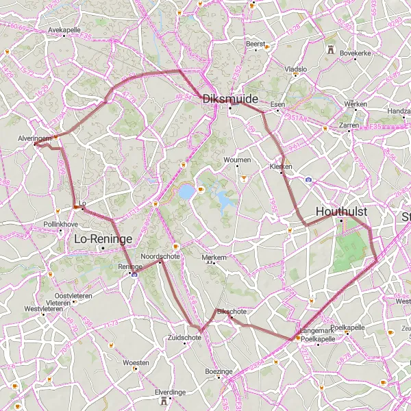 Karten-Miniaturansicht der Radinspiration "Diksmuide - Houthulst - Bikschote Route" in Prov. West-Vlaanderen, Belgium. Erstellt vom Tarmacs.app-Routenplaner für Radtouren