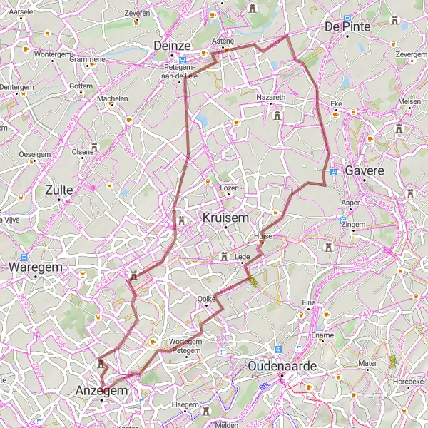 Miniatuurkaart van de fietsinspiratie "Ontdekkingstocht door Landelijk Vlaanderen" in Prov. West-Vlaanderen, Belgium. Gemaakt door de Tarmacs.app fietsrouteplanner