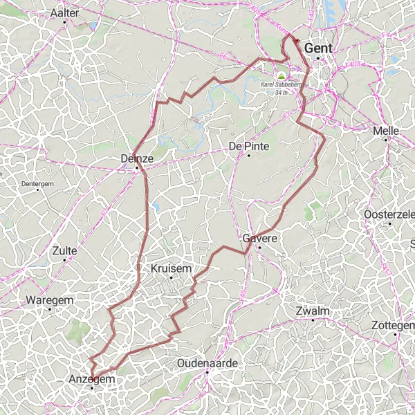 Map miniature of "Gravel Adventure Through Anzegem" cycling inspiration in Prov. West-Vlaanderen, Belgium. Generated by Tarmacs.app cycling route planner