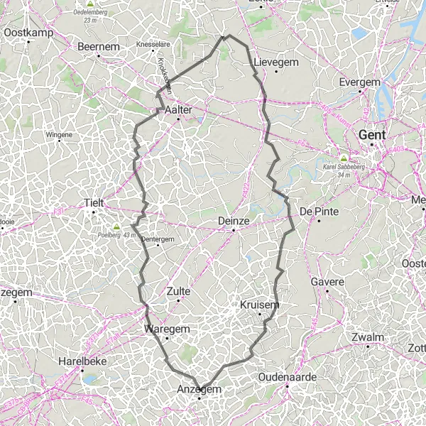 Map miniature of "Road Cycling Adventure" cycling inspiration in Prov. West-Vlaanderen, Belgium. Generated by Tarmacs.app cycling route planner