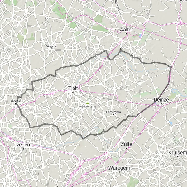 Miniatuurkaart van de fietsinspiratie "Groene Landschapstocht van Ardooie" in Prov. West-Vlaanderen, Belgium. Gemaakt door de Tarmacs.app fietsrouteplanner