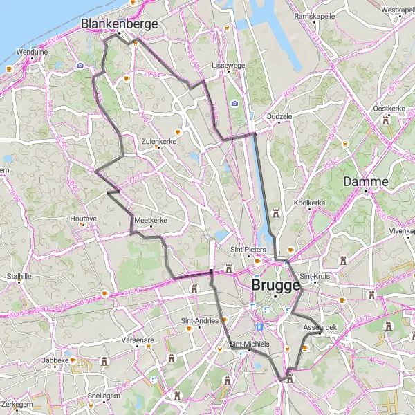 Miniatuurkaart van de fietsinspiratie "Weg Route Sint-Michiels" in Prov. West-Vlaanderen, Belgium. Gemaakt door de Tarmacs.app fietsrouteplanner