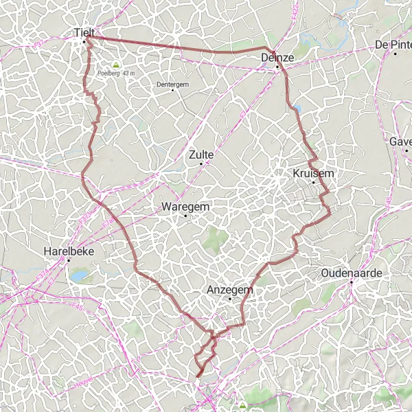 Map miniature of "The Tranquil Gravel Ride" cycling inspiration in Prov. West-Vlaanderen, Belgium. Generated by Tarmacs.app cycling route planner