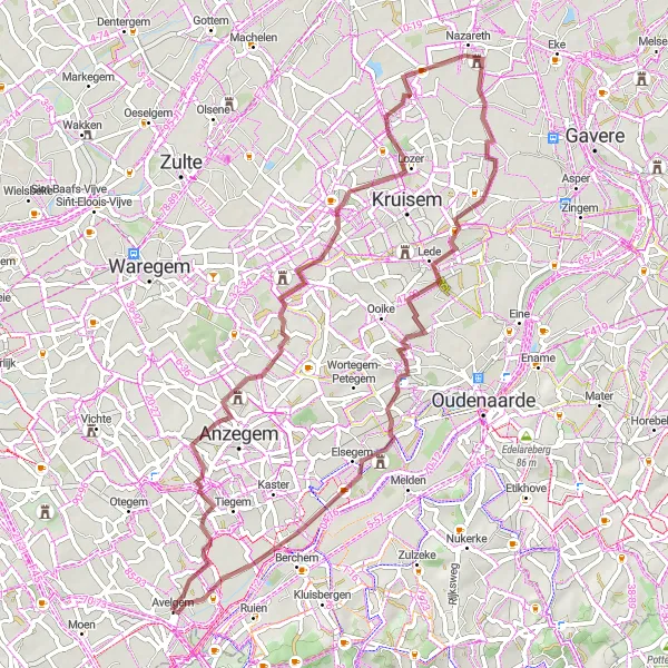 Map miniature of "Gravel Escape from Avelgem" cycling inspiration in Prov. West-Vlaanderen, Belgium. Generated by Tarmacs.app cycling route planner