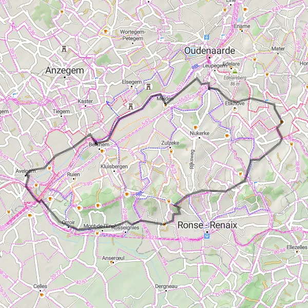 Map miniature of "Majestic Avelgem Circuit" cycling inspiration in Prov. West-Vlaanderen, Belgium. Generated by Tarmacs.app cycling route planner