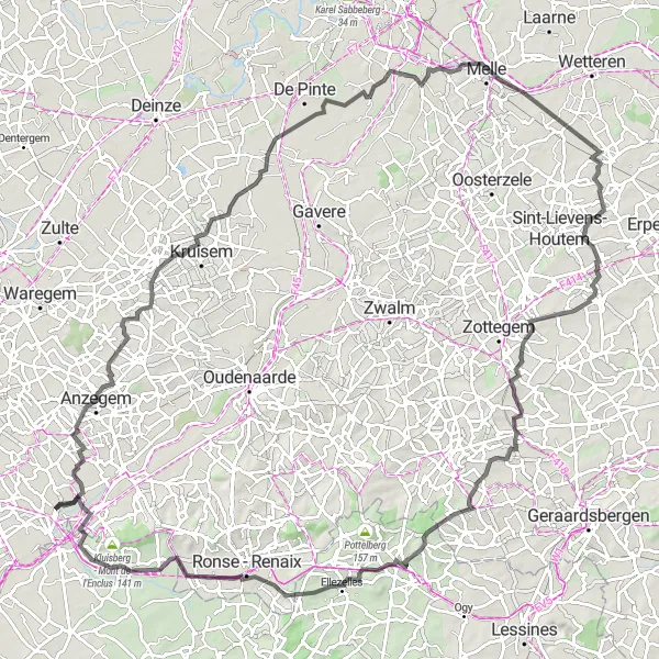 Map miniature of "The Hilly Tour" cycling inspiration in Prov. West-Vlaanderen, Belgium. Generated by Tarmacs.app cycling route planner