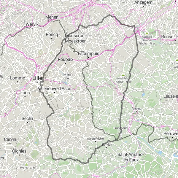 Miniatuurkaart van de fietsinspiratie "Uitdagende tocht van Celles naar Knokke" in Prov. West-Vlaanderen, Belgium. Gemaakt door de Tarmacs.app fietsrouteplanner