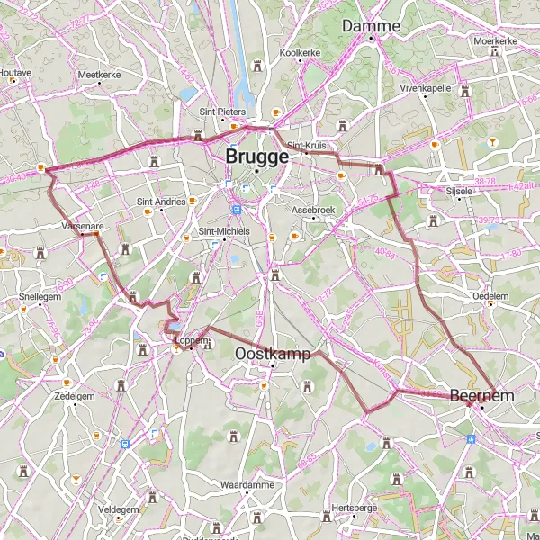 Miniature de la carte de l'inspiration cycliste "Chemin des Graviers et Châteaux" dans la Prov. West-Vlaanderen, Belgium. Générée par le planificateur d'itinéraire cycliste Tarmacs.app