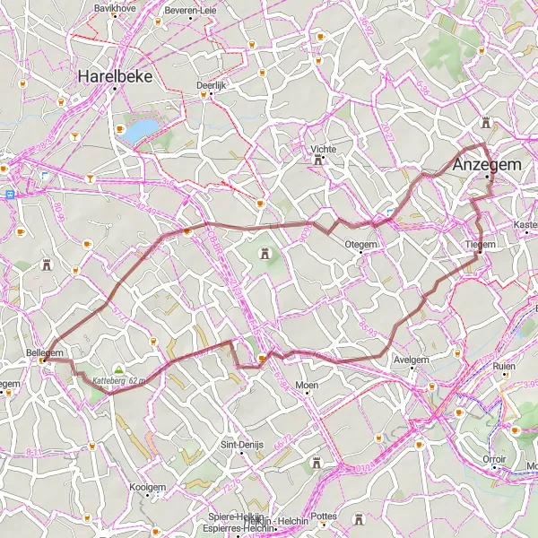 Map miniature of "Bellegem and Surroundings" cycling inspiration in Prov. West-Vlaanderen, Belgium. Generated by Tarmacs.app cycling route planner