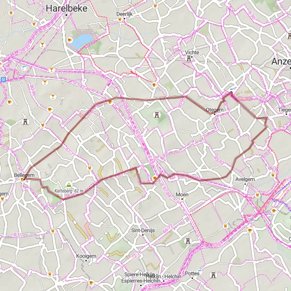 Map miniature of "Zwevegem Loop" cycling inspiration in Prov. West-Vlaanderen, Belgium. Generated by Tarmacs.app cycling route planner
