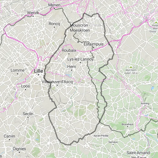 Map miniature of "Bailleul - Bellegem Road Loop" cycling inspiration in Prov. West-Vlaanderen, Belgium. Generated by Tarmacs.app cycling route planner