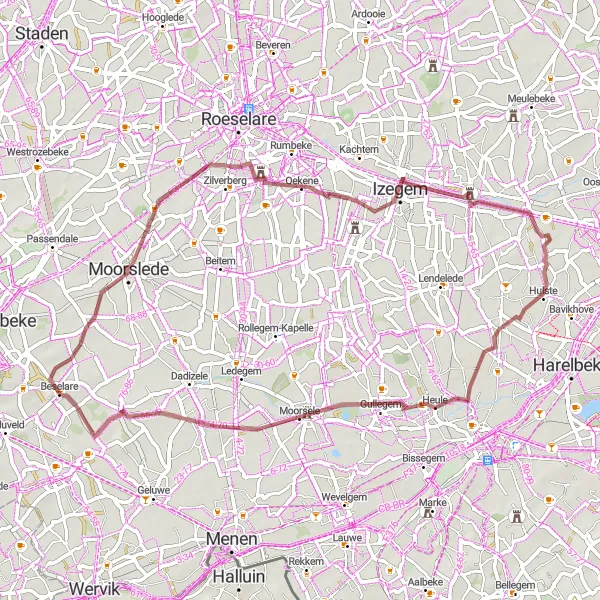 Karten-Miniaturansicht der Radinspiration "Gravel Radtour in West-Vlaanderen" in Prov. West-Vlaanderen, Belgium. Erstellt vom Tarmacs.app-Routenplaner für Radtouren