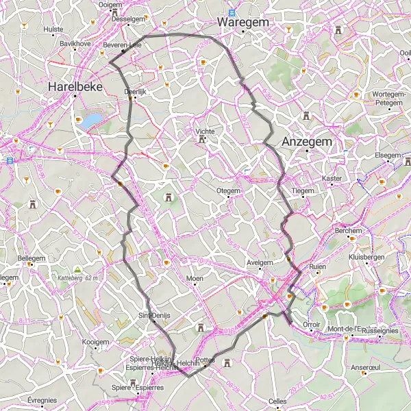 Karten-Miniaturansicht der Radinspiration "Erkundungstour um Beveren-Leie" in Prov. West-Vlaanderen, Belgium. Erstellt vom Tarmacs.app-Routenplaner für Radtouren