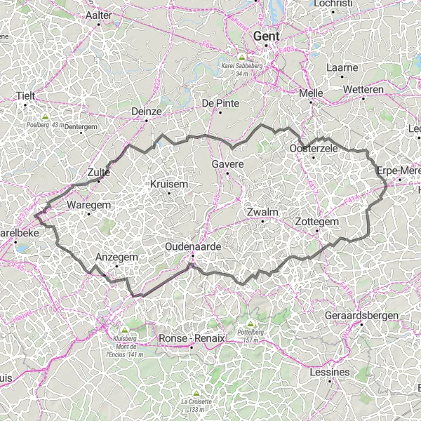 Karten-Miniaturansicht der Radinspiration "Herausfordernde Strecke durch die flämische Landschaft" in Prov. West-Vlaanderen, Belgium. Erstellt vom Tarmacs.app-Routenplaner für Radtouren