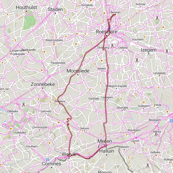 Map miniature of "Hidden Gems of West-Vlaanderen" cycling inspiration in Prov. West-Vlaanderen, Belgium. Generated by Tarmacs.app cycling route planner