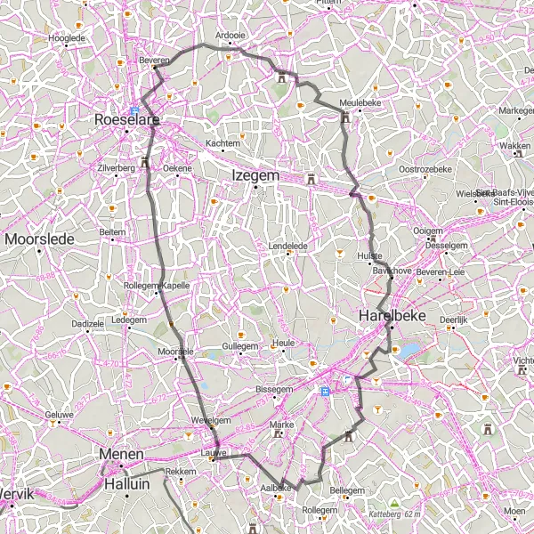 Map miniature of "Rumbeke Castle and Beyond" cycling inspiration in Prov. West-Vlaanderen, Belgium. Generated by Tarmacs.app cycling route planner