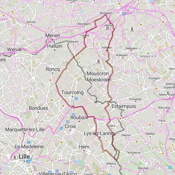 Miniature de la carte de l'inspiration cycliste "La Route de la Campagne Flamande" dans la Prov. West-Vlaanderen, Belgium. Générée par le planificateur d'itinéraire cycliste Tarmacs.app