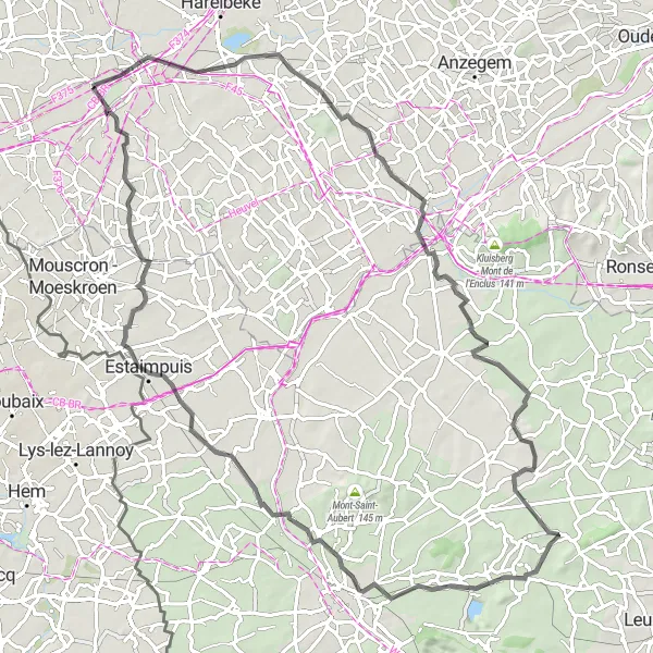 Miniature de la carte de l'inspiration cycliste "Parcours Historique d'Avelgem" dans la Prov. West-Vlaanderen, Belgium. Générée par le planificateur d'itinéraire cycliste Tarmacs.app