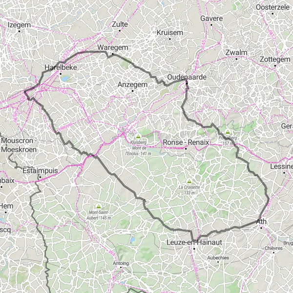 Miniature de la carte de l'inspiration cycliste "La Route des Collines" dans la Prov. West-Vlaanderen, Belgium. Générée par le planificateur d'itinéraire cycliste Tarmacs.app