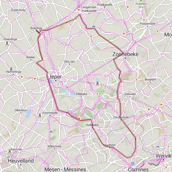 Karten-Miniaturansicht der Radinspiration "Schotterradrundweg nach Houthem" in Prov. West-Vlaanderen, Belgium. Erstellt vom Tarmacs.app-Routenplaner für Radtouren