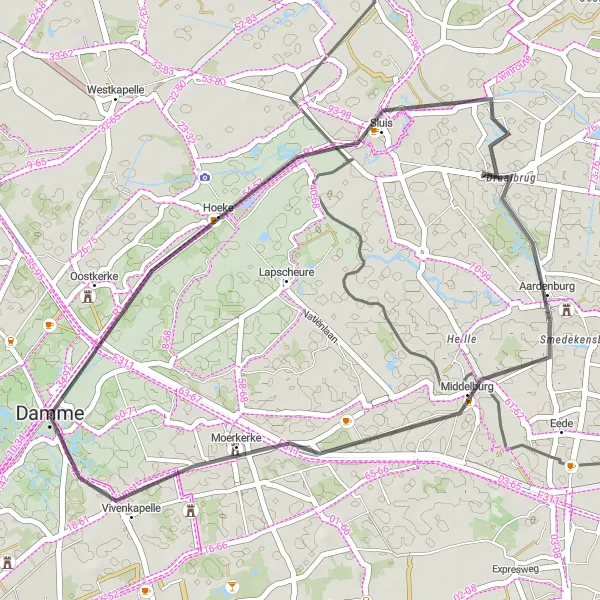 Miniatuurkaart van de fietsinspiratie "Rondrit Damme - Vivenkapelle" in Prov. West-Vlaanderen, Belgium. Gemaakt door de Tarmacs.app fietsrouteplanner