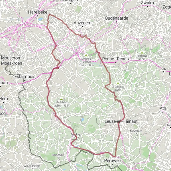 Karten-Miniaturansicht der Radinspiration "Gravel-Abenteuer von Deerlijk nach Antoing" in Prov. West-Vlaanderen, Belgium. Erstellt vom Tarmacs.app-Routenplaner für Radtouren