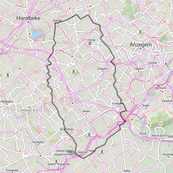 Map miniature of "The Charming Countryside" cycling inspiration in Prov. West-Vlaanderen, Belgium. Generated by Tarmacs.app cycling route planner